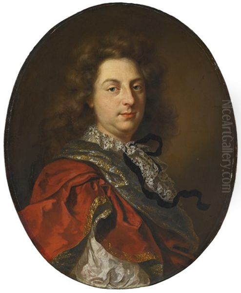 Portrait Of A Gentleman, Half-length, Wearing A Red Mantle Oil Painting by Adriaen Van Der Werff