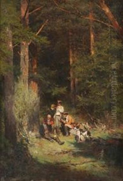 En Hvilepause Under Jakten Oil Painting by Oscar Arnold Wergeland