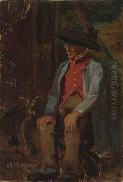 Sitzender Bauer (+ Sketch; Verso) Oil Painting by Oscar Arnold Wergeland