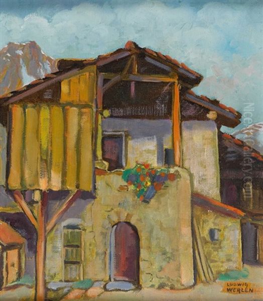 Altes Haus Bei Brig Oil Painting by Ludwig Werlen