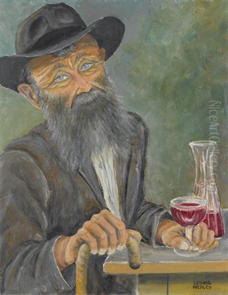 Alter Huttrager Beim Rotwein Oil Painting by Ludwig Werlen