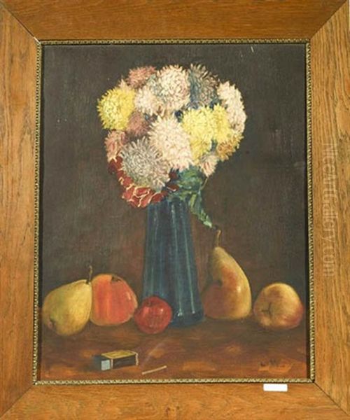 Stilleben Mit Blumen Und Fruchten (+ Another Similar; Pair) Oil Painting by Ludwig Werlen