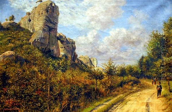 Path Under The Rocks Oil Painting by Adolf Werner