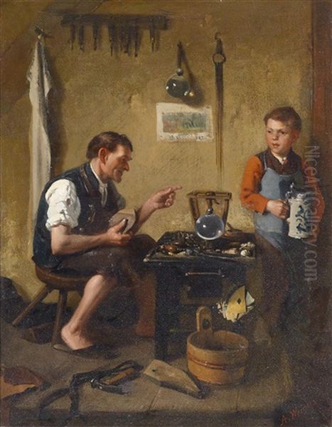 Beim Schuster Oil Painting by Adolf Werner