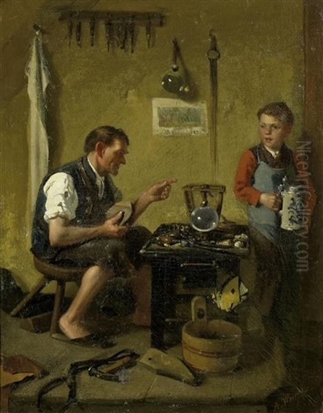 Beim Schuster Oil Painting by Adolf Werner