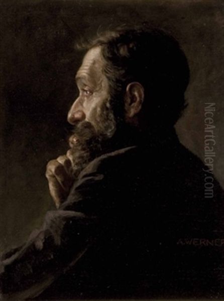 Mannerportrait In Nachdenklicher Haltung Oil Painting by Adolf Werner