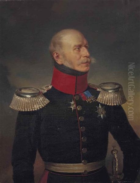 Portrait D'officier Oil Painting by Anton Alexander von Werner