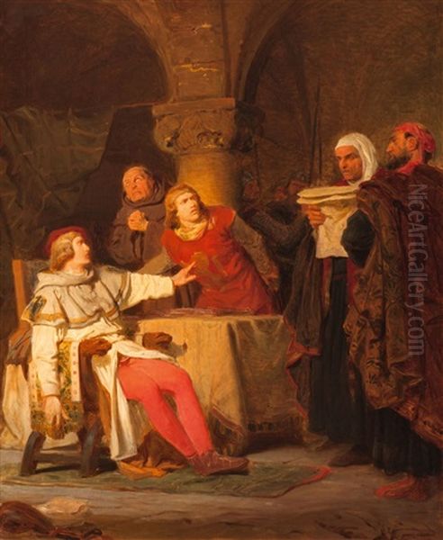 Konradin Von Hohenstaufen Und Friedrich Von Baden, Das Todesurteil Horend (1268) (konradin Of Hohenstaufen And Friedrich Of Baden, Listening To The Death Sentence (1268)) Oil Painting by Anton Alexander von Werner