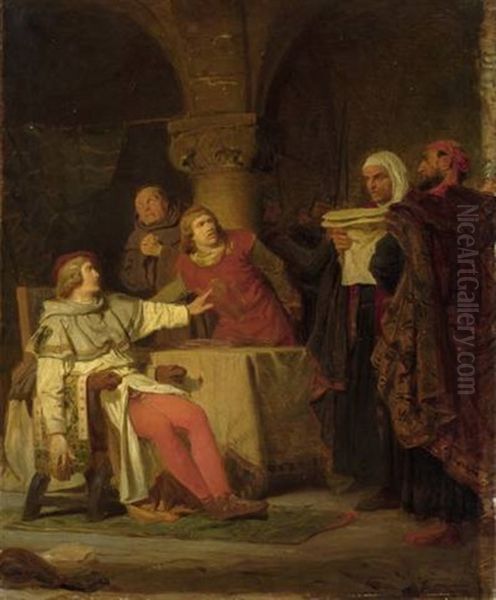 Konradin Von Hohenstaufen Und Friedrich Von Baden, Das Todesurteil Horend (1268) Oil Painting by Anton Alexander von Werner