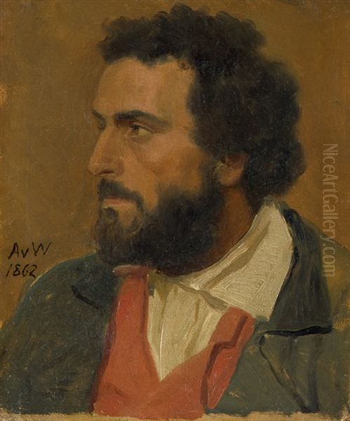 Bildnis Eines Bartigen Mannes Mit Roter Weste Oil Painting by Anton Alexander von Werner