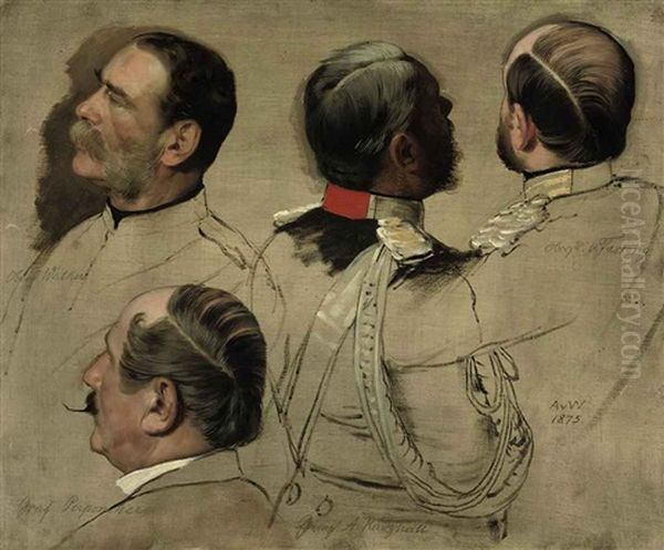 Male Busts (study) Oil Painting by Anton Alexander von Werner