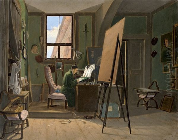 Der Maler Hans Veit Friedrich Schnorr Von Carolsfeld (1764-1841) In Seinem Atelier In Der Leipziger Kunstakademie In Der Pleisenburg Oil Painting by Carl Friedrich Heinrich Werner