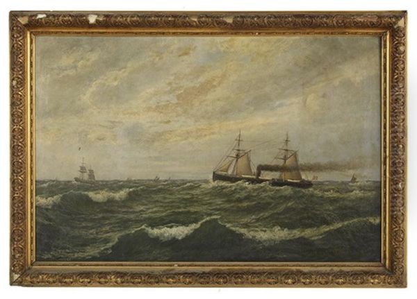 Ship On Stormy Seas Oil Painting by Carl Friedrich Heinrich Werner