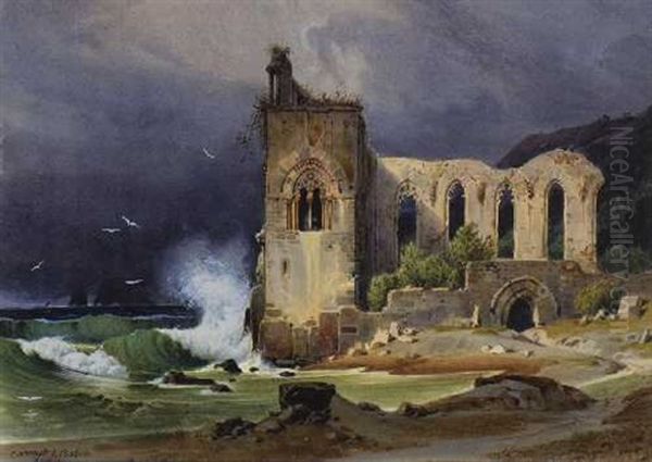 Ruine D'une Eglise Sur La Cote De Sicile Oil Painting by Carl Friedrich Heinrich Werner