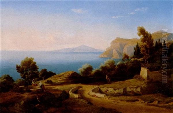 Italienische Kustenlandschaft Mit Figurenstaffage Oil Painting by Carl Friedrich Heinrich Werner