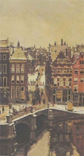 Amsterdam Im Schnee Oil Painting by Fritz (Alexander Friedrich) Werner