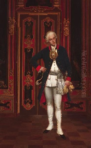 Ein Adjutant Friedrich Des Grosen In Schlosraumen Oil Painting by Fritz (Alexander Friedrich) Werner