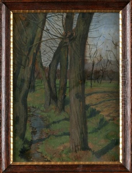 Obstwiese Mit Bachlauf Unter Weiden Im Vordergrung Oil Painting by Heinrich Ferdinand Werner