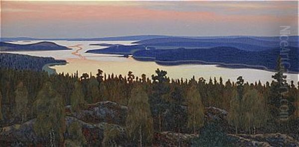 Sommarkvall Over Glafsfjorden - Varmland Oil Painting by Hilding Werner