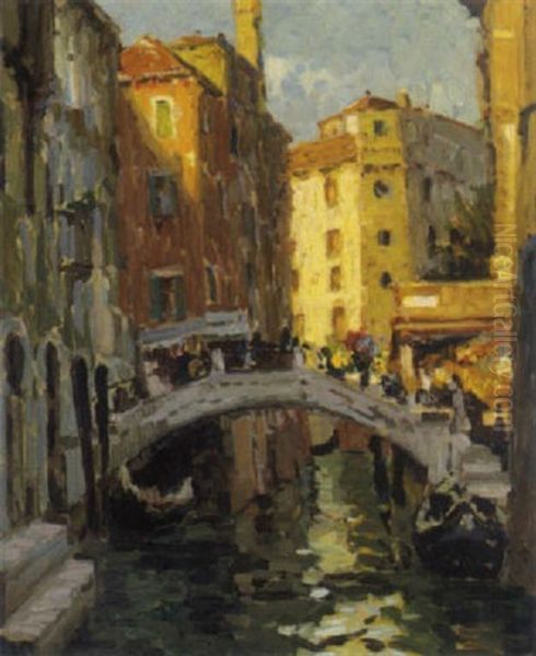 Venezianische Kanalansicht Im Sonnenlicht Oil Painting by Max Werner