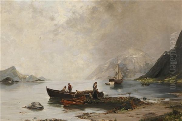 Fischerboote Am Seeufer Oil Painting by Reinhold Werner