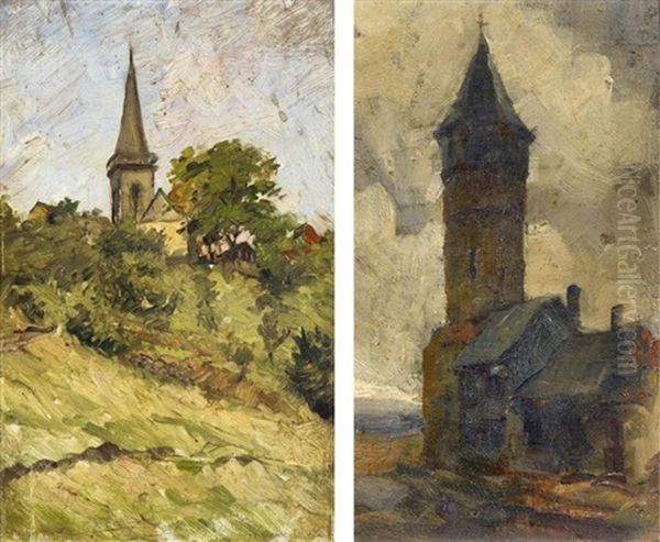 Zwei Studien Aus Dem Frankfurter Raum (2 Works) Oil Painting by Reinhold Werner