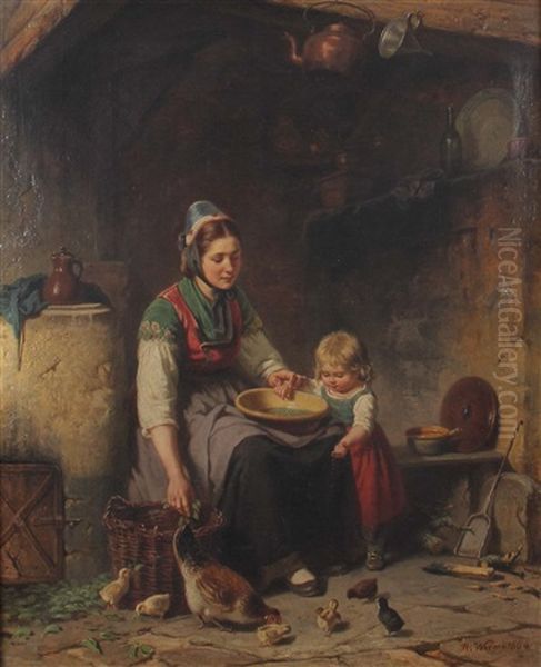 Genreszene Mit Magd Beim Erbsenschalen Oil Painting by Hermann Werner