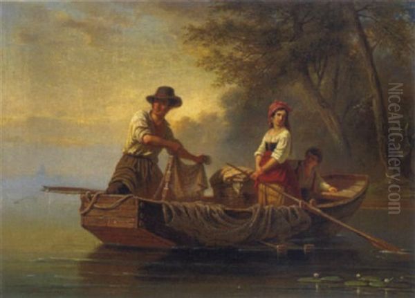 Die Fischerfamilie Oil Painting by Hermann Werner