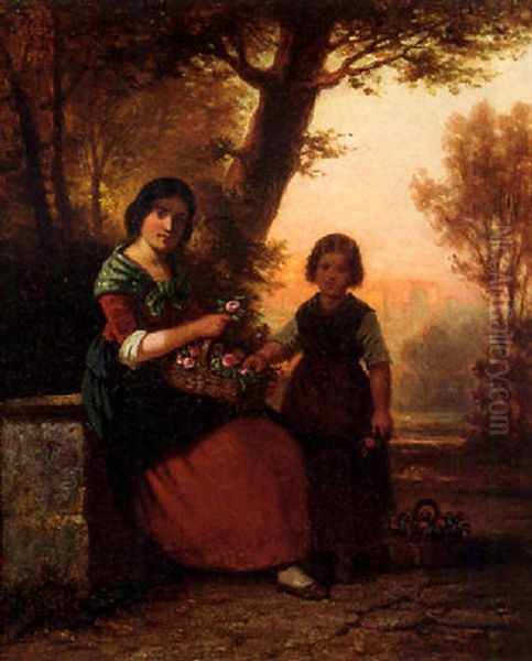 The Flower Girls Oil Painting by Hermann Werner