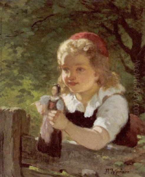 Madchen Mit Puppe Oil Painting by Hermann Werner