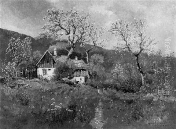 Landschaft Mit Bluhenden Apfelbaumen Oil Painting by Heinrich Wertheim