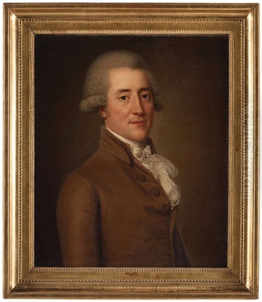 Portrait Of A Gentleman In A Brown Redingote Oil Painting by Adolf Ulrik Wertmuller