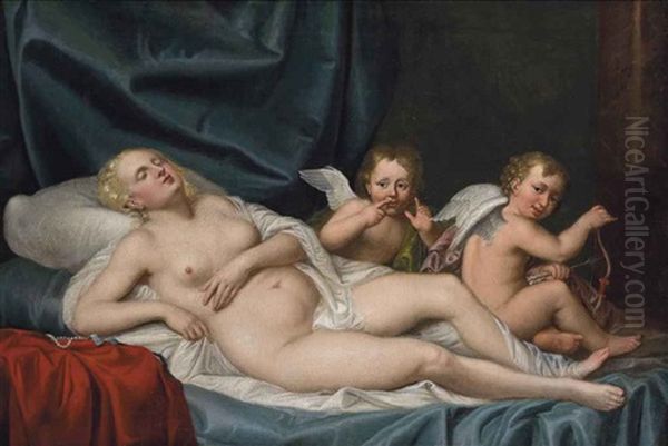 Venus Sleeping With Two Putti Oil Painting by Adolf Ulrik Wertmuller