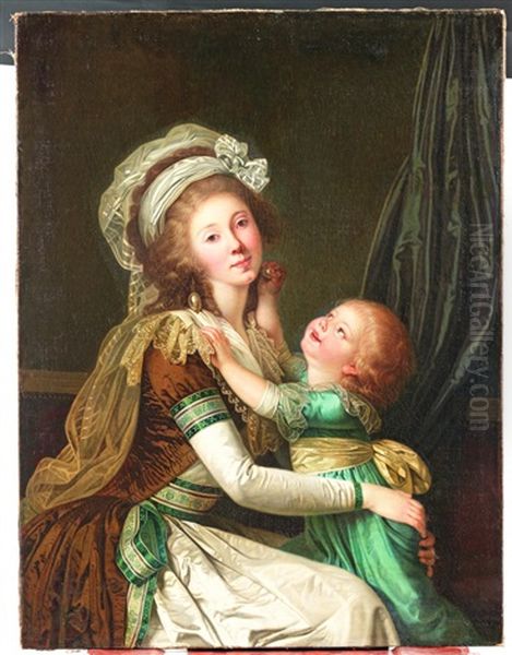 Portrait D'une Dame De Qualite Et De Son Fils Oil Painting by Adolf Ulrik Wertmuller