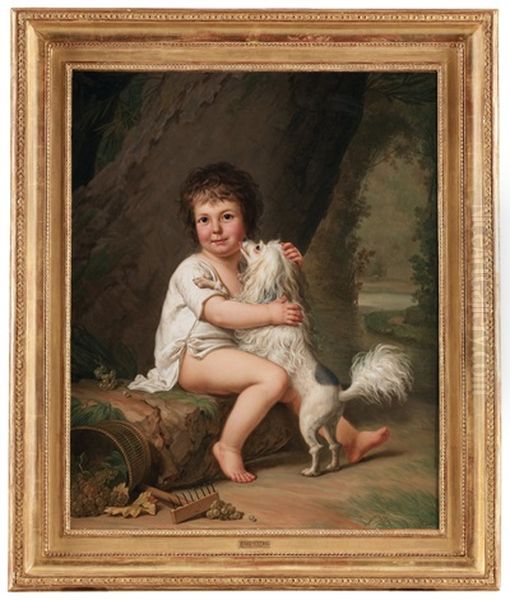 Portratt Av Den Unge Henri Bertholet-campan Med Hunden Aline Oil Painting by Adolf Ulrik Wertmuller