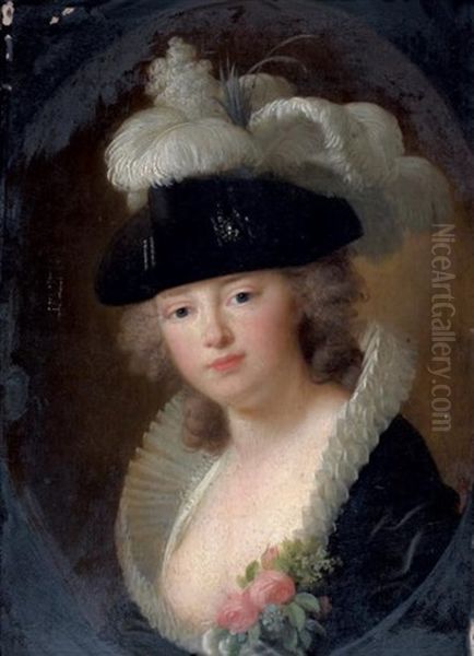 Portrait De Femme Au Chapeau De Plumes Oil Painting by Adolf Ulrik Wertmuller