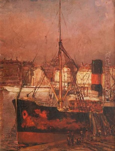 Bateaux A Quai Dans Le Port De Marseille Oil Painting by Emile Wery