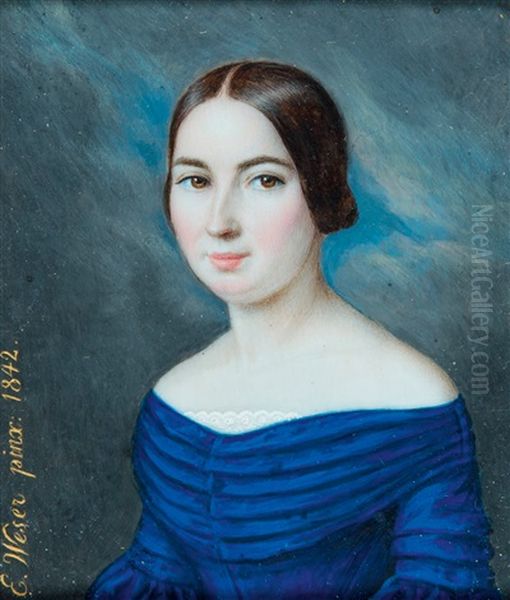 Portrait De Femme A La Robe Bleue Oil Painting by Ernst Christian Weser