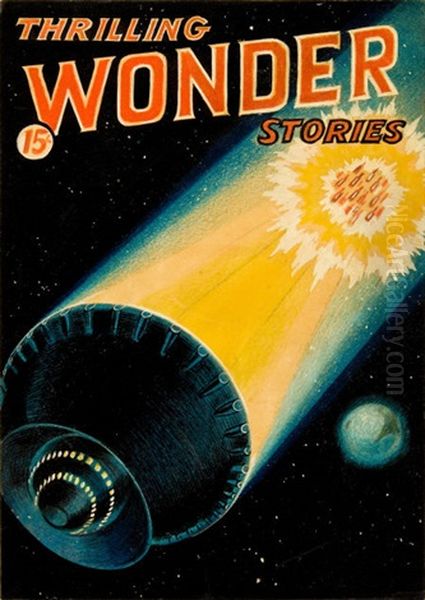 Thrilling Wonder Stories, Preliminary Pulp Cover Oil Painting by Hans Waldemar (Wesso) Wessolowski