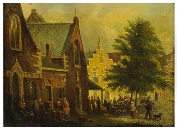 Dutch Street Scene Oil Painting by Johannes Hendrik van West