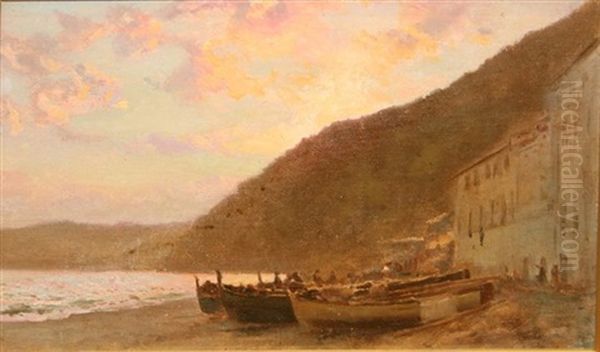 Sunset - Bay Of Alassio Oil Painting by Richard Whatley West