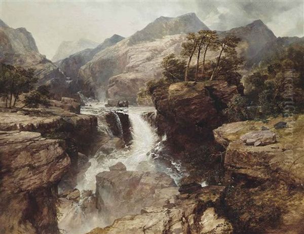 Waterfall, Romsdall, Norway Oil Painting by William West