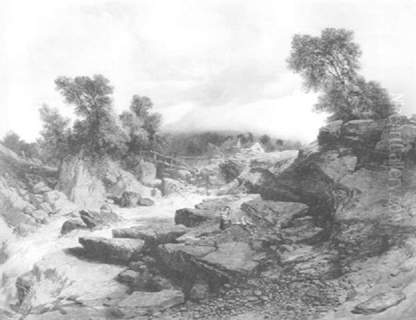 Landscape With Figures Near A Stream Oil Painting by William West