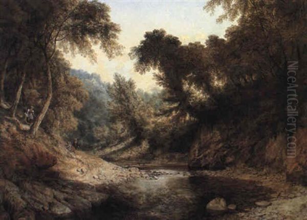 Gathering Flowers In A Wooded Valley Oil Painting by William West