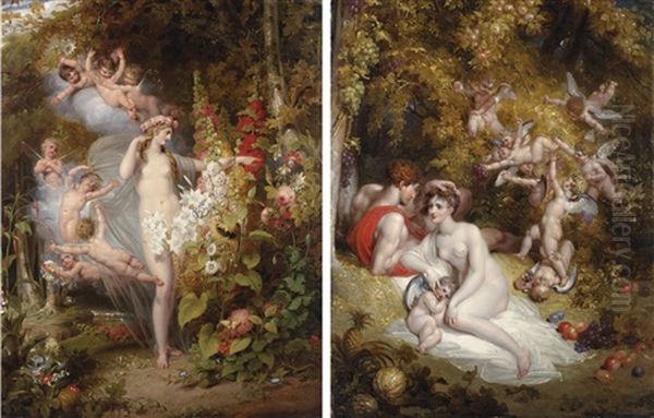 Flora Unveiled By Zephyrs (+ Vertumnus And Pomona; Pair) Oil Painting by Richard Westall