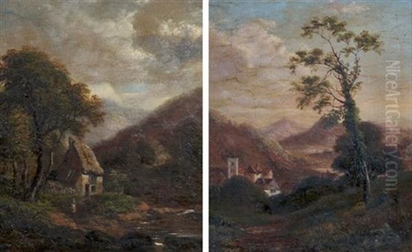 Country Landscape (+ Another; Pair) Oil Painting by William Westall