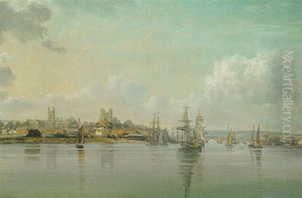 View Of Rochester From The River Medway Oil Painting by William Westall