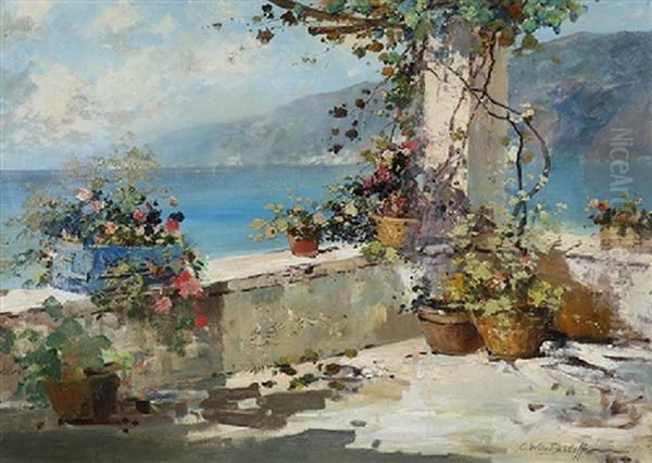 View Of Amalfi Coast Oil Painting by Constantin Aleksandrovich Westchiloff