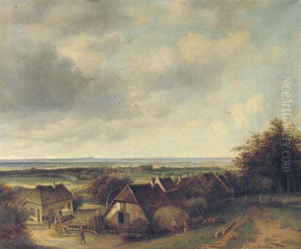 Farms In A Sweeping Summer Landscape Oil Painting by Pieter George Westenberg