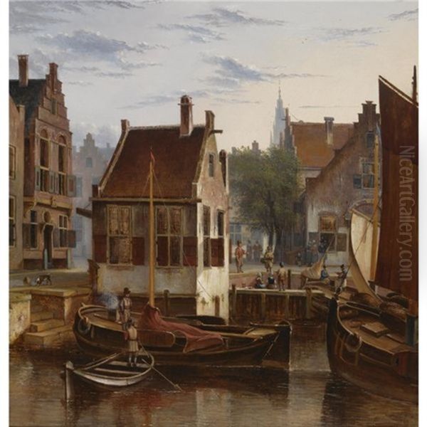 The Goslerhuisje On The Antoniesluis Near The Jodenbreestraat, Amsterdam Oil Painting by Pieter George Westenberg